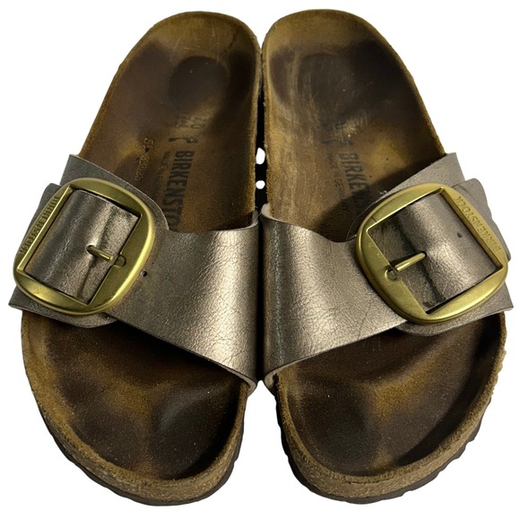 Birkenstock Shoes - Birkenstock Madrid Big Buckle Gold Metallic Leather Womens 9 EU 40 Slide Sandals